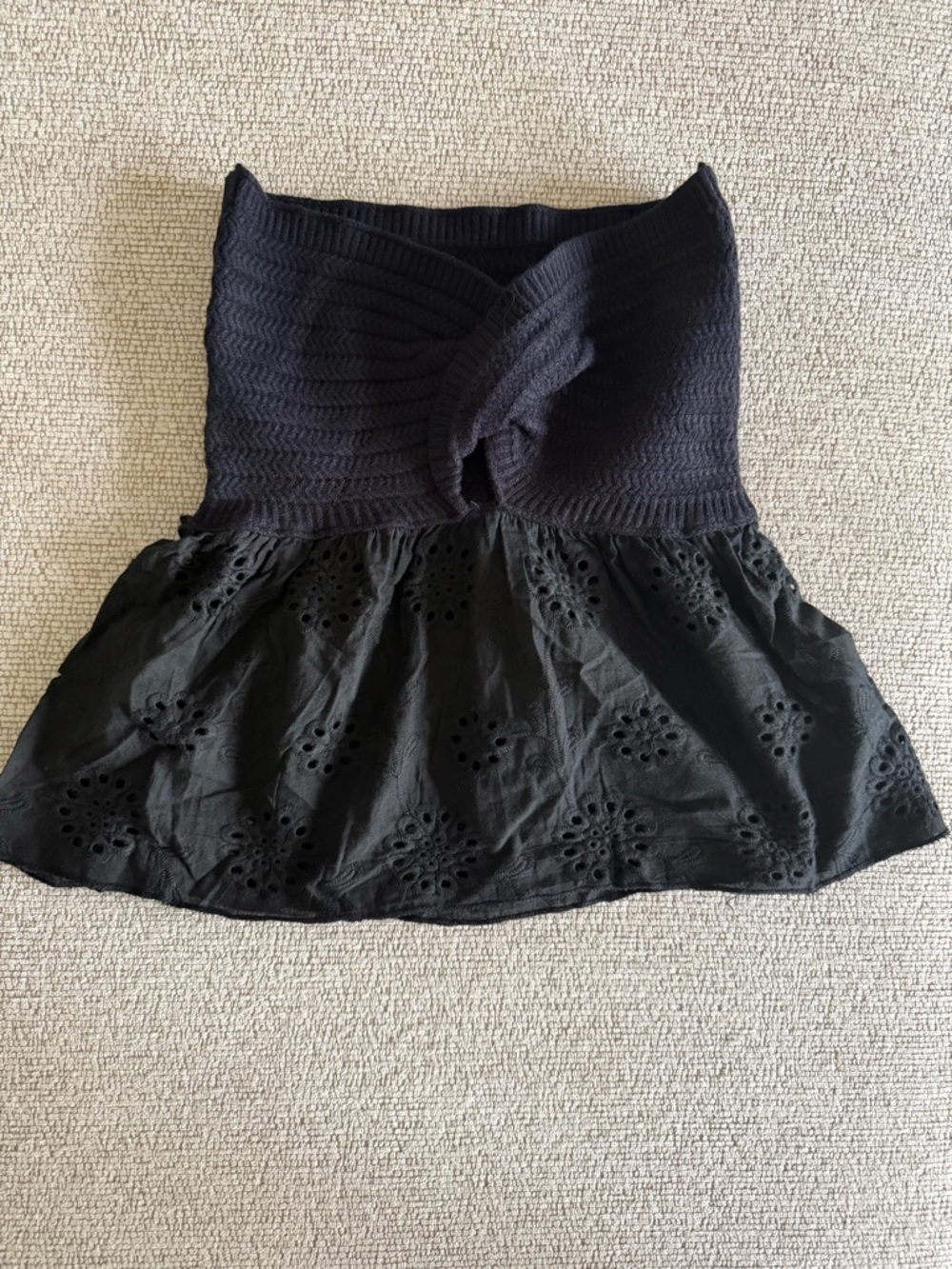 Black Strapless Eyelet Top
